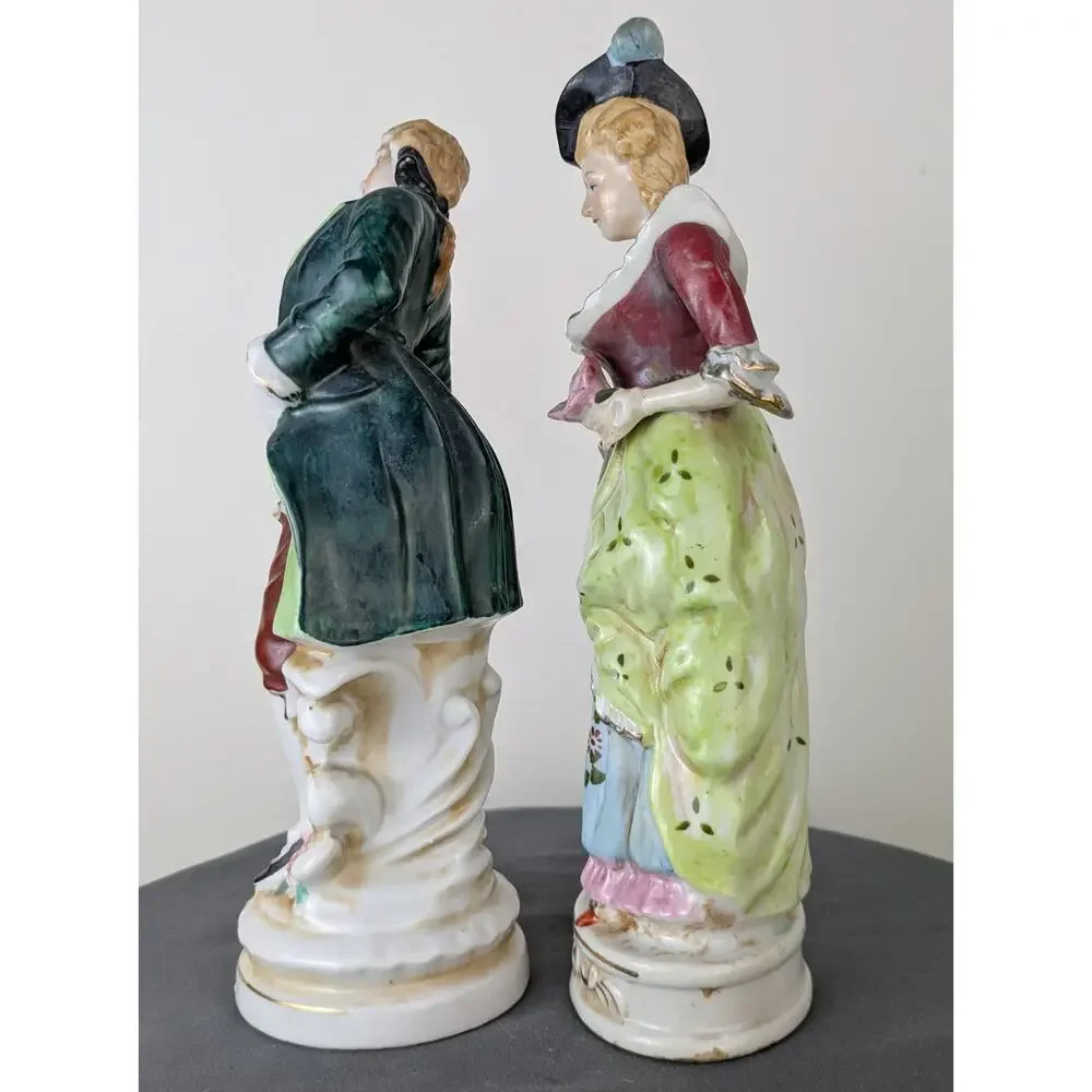 1950s Vintage Japan Victorian Couple Figurines Man Woman Hand Painted Porcelain